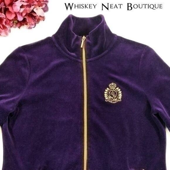 Lauren Ralph Lauren Purple Velour Tracksuit Jacket - Medium Petite 6 0030 - Picture 2 of 6